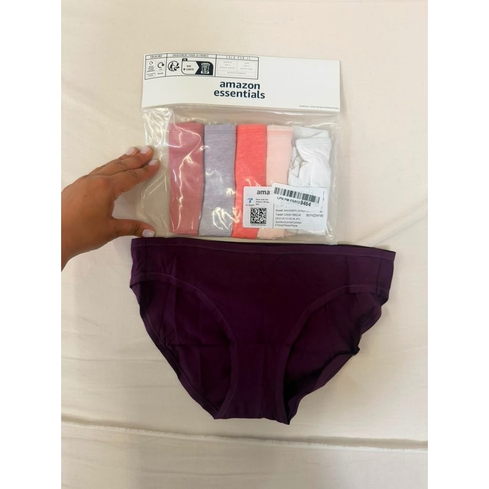 Amazon Essentials Womens 6-Pack Cotton Bikini Underwear Plum Neutrals Size S